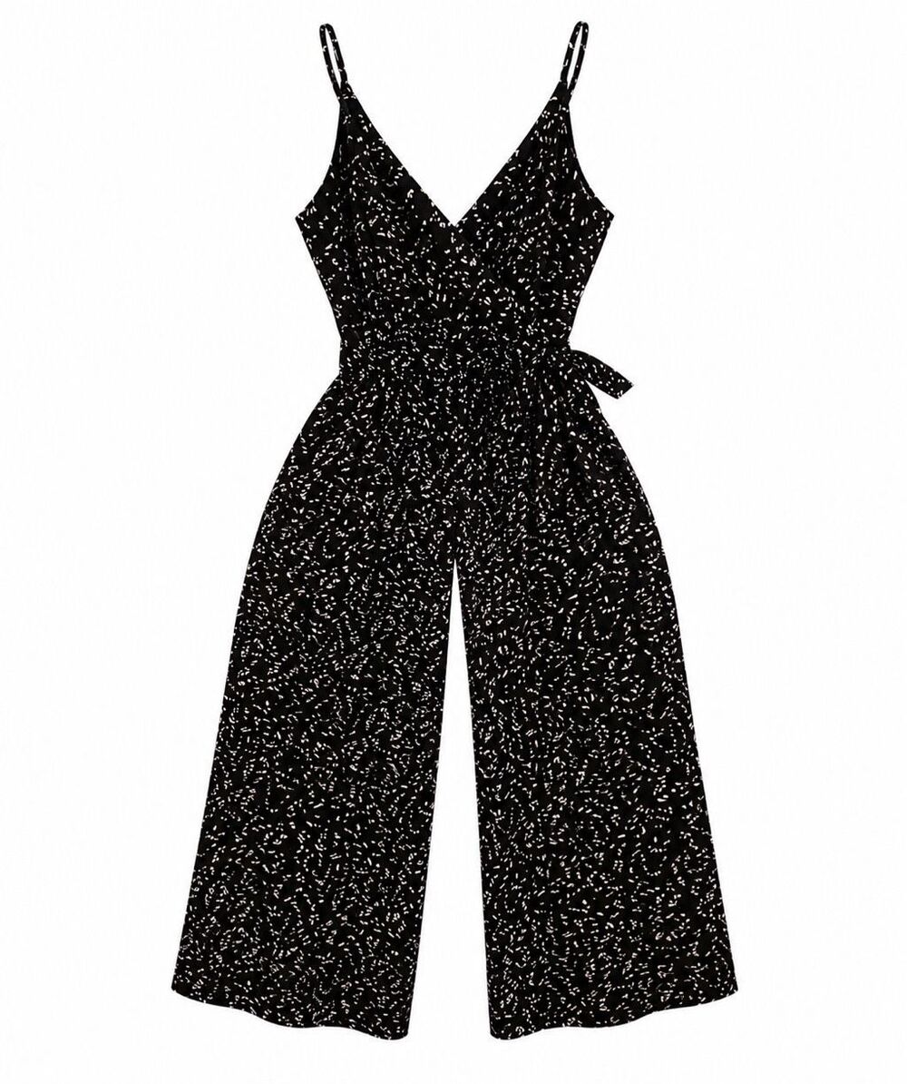 Kaileigh Womens Abstract Speckled Print Rochelle Knit Jumpsuit Black Size SP NWT